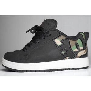 DC Shoes Youth Court Graffik Sneakers – Black Camo Logo Skate Shoes, Size 4.5Y /
